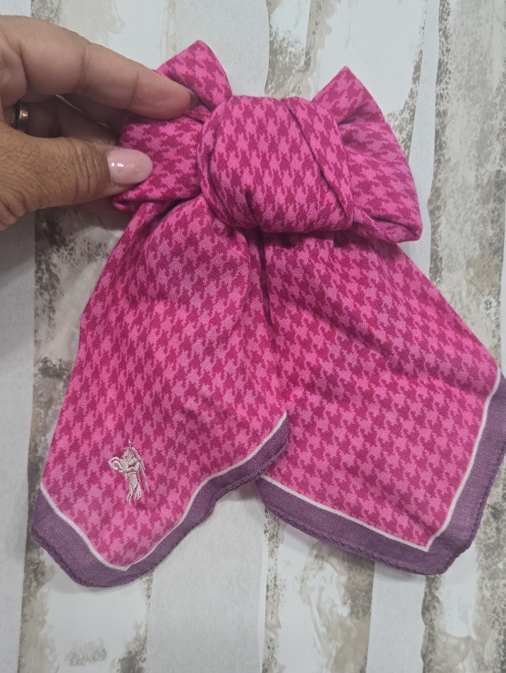 Pink Houndstooth Bow Scarf - Women Accessories